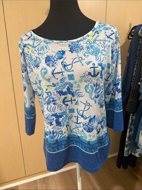Blue Nautical Print Women's Top